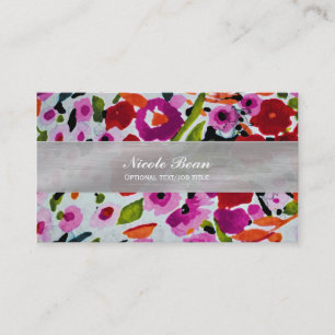 Carte De Visite Pop of Bold Color Inky Watercolor Flowers