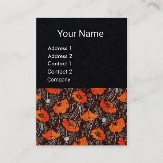 Carte De Visite POPIES ROUGES Monogramme Floral Livre noir blanc (Devant)