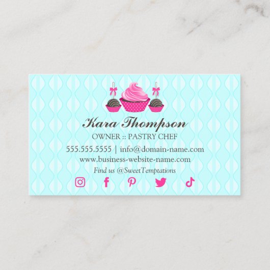 Carte De Visite Pops de gâteaux et Cupcake Aqua Rose (Dos)