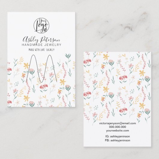 Carte De Visite Porte-bijoux à logo floral modifiable (Devant / Derrière)