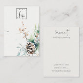 Carte De Visite Porte-collier de logo Blush Snow Winter Berries (Devant / Derrière)