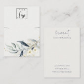 Carte De Visite Porte-collier de logo Botanique Feuille d'or bleu  (Devant / Derrière)