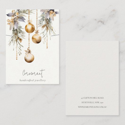 Carte De Visite Porte-collier de pin de Noël Or (Devant / Derrière)