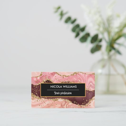 Carte De Visite Porte en marbre rose et Parties scintillant rouge (Debout devant)