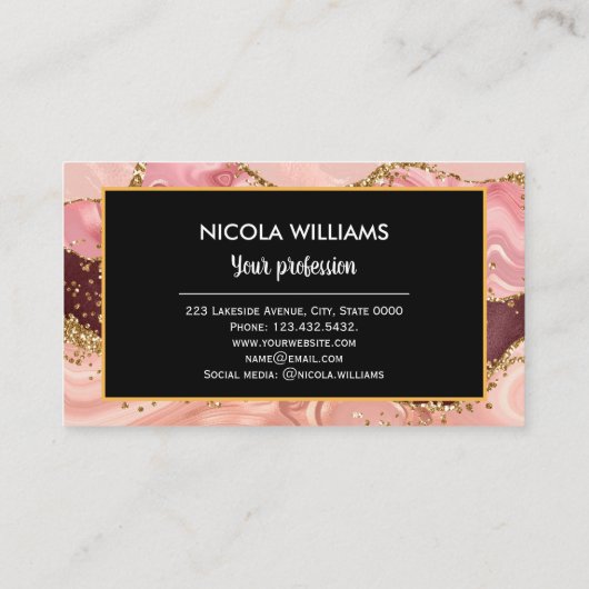 Carte De Visite Porte en marbre rose et Parties scintillant rouge (Dos)