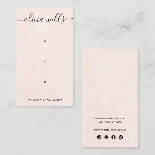 Carte De Visite Porte-oreille 3 Trous rose Script (Devant / Derrière)