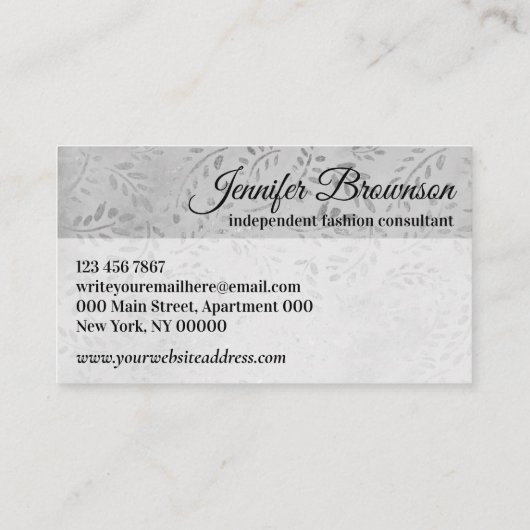 Carte De Visite Porte-robe de mode fleurie argent (Dos)