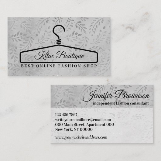 Carte De Visite Porte-robe de mode fleurie argent (Devant / Derrière)