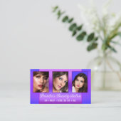 Carte De Visite Portfolio Beauté Bleu Violet Professionnel (Debout devant)