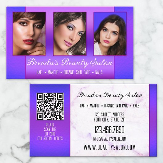Carte De Visite Portfolio Beauté Bleu Violet Professionnel