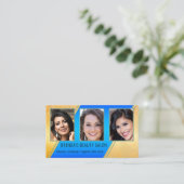 Carte De Visite Portfolio Beauty Salon Bleu Or (Debout devant)