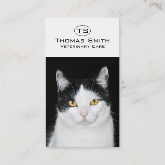 Carte De Visite Portrait de chat noir et blanc (Devant)
