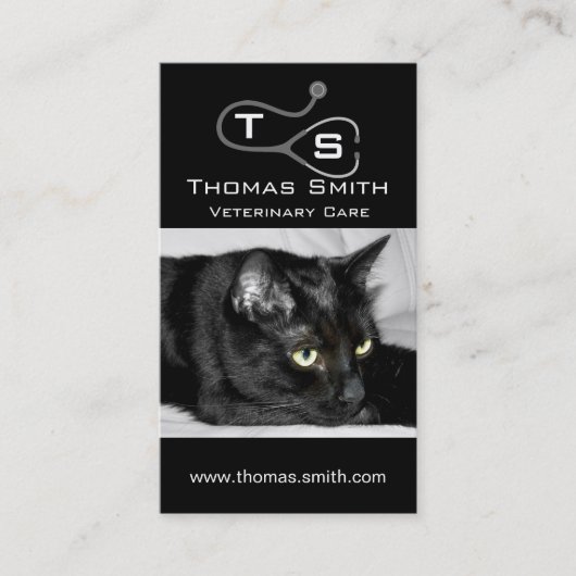 Carte De Visite Portrait de chat noir mignon (Devant)
