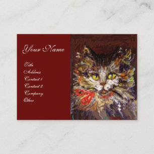 CARTE DE VISITE PORTRAIT DE CHATON KITTY BRUN BLANC AVEC RUBAN ROU