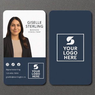 Carte De Visite Portrait du logo photo bleu de la marine