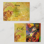 Carte De Visite PORTRAIT FLUTISTE / Monogramme jaune brun vert (Devant / Derrière)