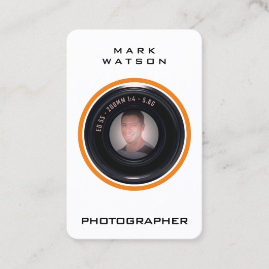 Carte De Visite Portrait photo dans l'objectif caméra (Devant)