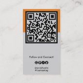 Carte De Visite Portrait Photo Social QR code noir, orange et gris (Dos)
