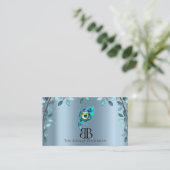 Carte De Visite Posh Bougie Glittery Bohemian Blue Florals (Debout devant)