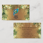 Carte De Visite Posh Bougie Glittery Bohemian Blue Florals Drift2 (Devant / Derrière)