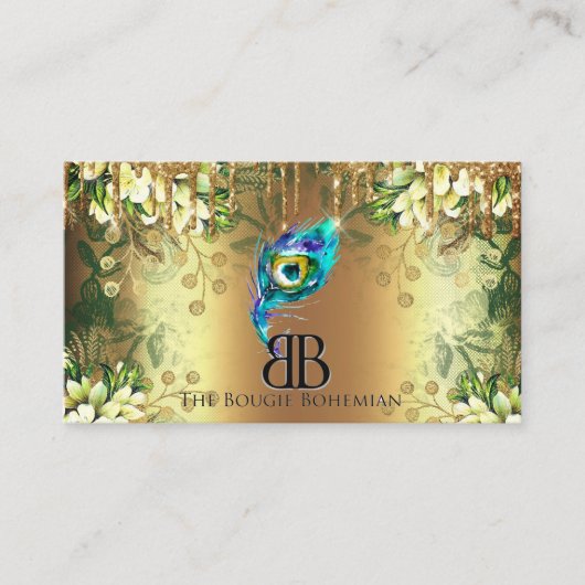 Carte De Visite Posh Bougie Glittery Bohemian Blue Florals Drives (Devant)