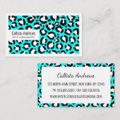 Carte De Visite Poster de animal moderne Cyan Blue Leopard (Devant / Derrière)