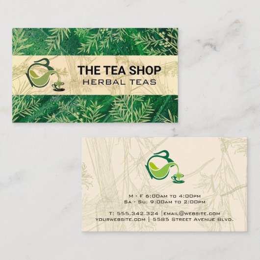 Carte De Visite Pot à thé pour | Feuilles de thé (Devant / Derrière)