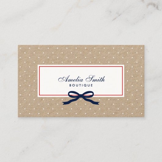 Carte De Visite Pot blanc élégant et Kraft en ruban bleu (Devant)