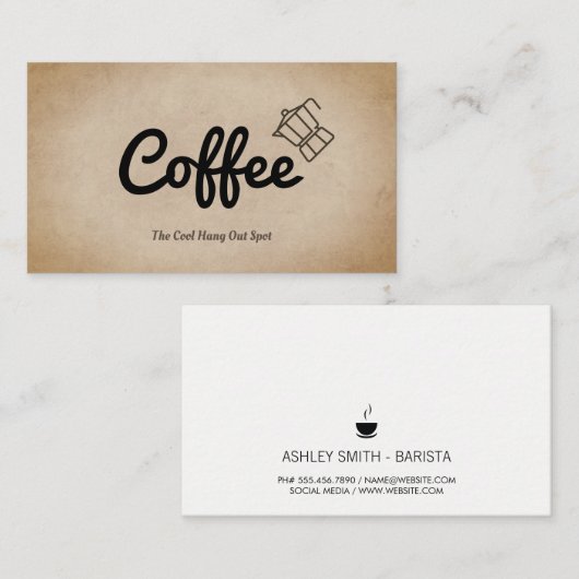 Carte De Visite Pot de café avec script café (Devant / Derrière)