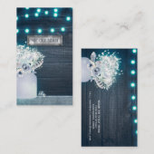 Carte De Visite Pot de fleurs en mason & Lumières bleues Mariage r (Devant / Derrière)