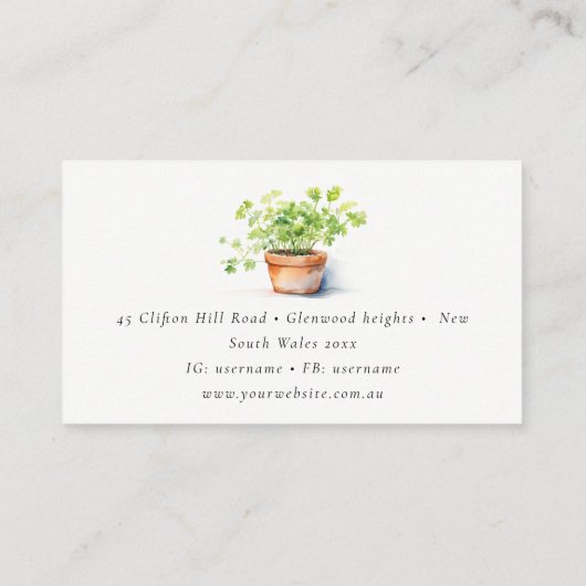 Carte De Visite Pot Herbe Persil Coriander Aquarelle Botanique (Dos)
