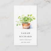 Carte De Visite Pot Herbe Persil Coriander Aquarelle Botanique (Devant)