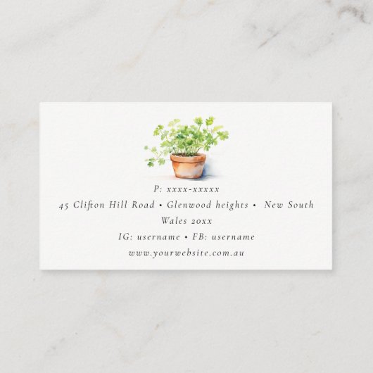 Carte De Visite Pot Herbe Persil Coriander Aquarelle Botanique (Dos)