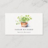 Carte De Visite Pot Herbe Persil Coriander Aquarelle Botanique (Devant)