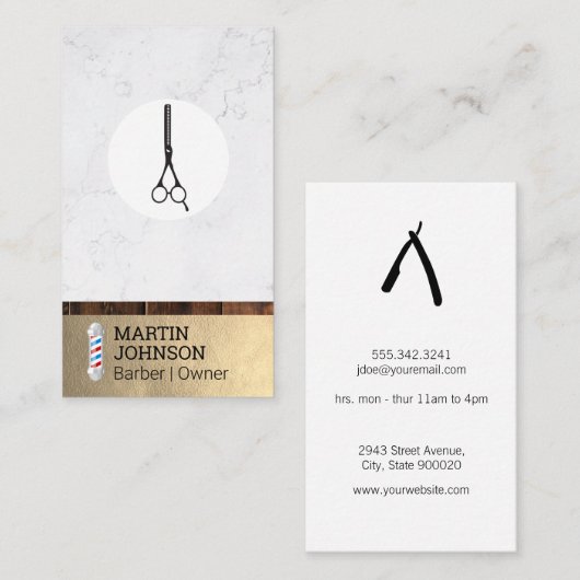 Carte De Visite Poteau en barbier | Ciseaux en barbier (Devant / Derrière)