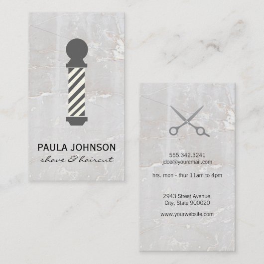 Carte De Visite Poteau en barbier | Pierre blanche | Ciseaux (Devant / Derrière)