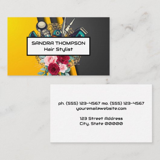 Carte De Visite Poteau en barbre et outils | Fleurs | Cheveux (Devant / Derrière)