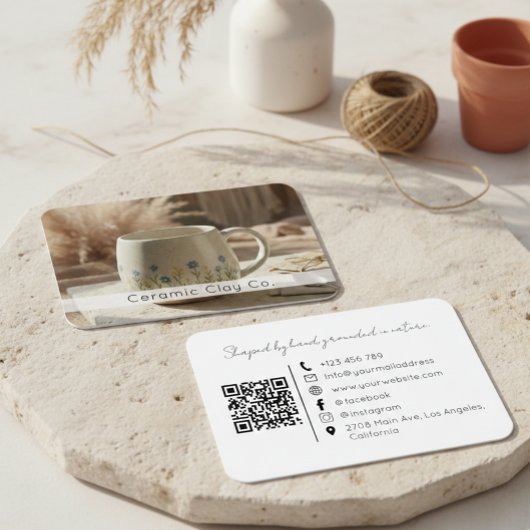 Carte De Visite Poterie Moderne Code QR en Céramique Faite Main 