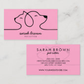 Carte De Visite Poudre rose logo linéaire chien chat animal (Devant / Derrière)