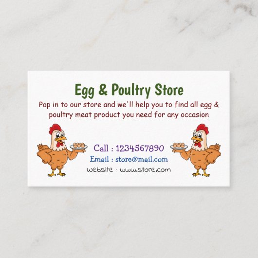 Carte De Visite Poulet avec oeufs sur plaque de dessin animé (Devant)