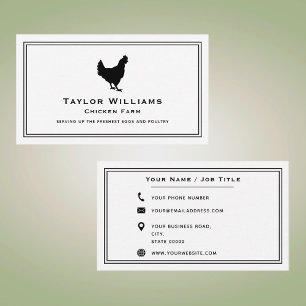 Carte De Visite Poulet de ferme Oeufs d'élevage Volaille Noir Blan