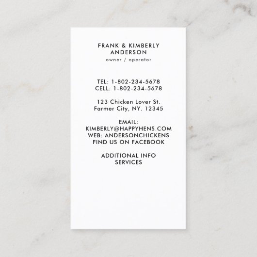 Carte De Visite Poulets D'Aquarelle Ferme Moderne Oeufs Frais (Dos)