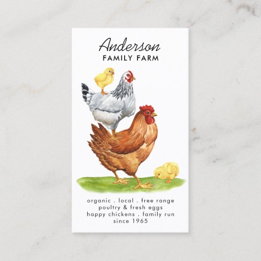 Carte De Visite Poulets D'Aquarelle Ferme Moderne Oeufs Frais (Devant)