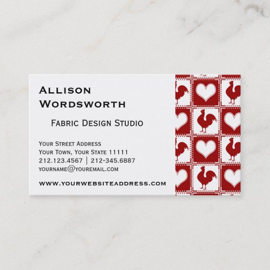 Carte De Visite Poulets et motif de coq de coeurs (Devant)