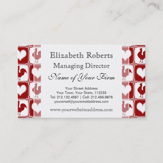 Carte De Visite Poulets et motif de coq de coeurs (Devant)