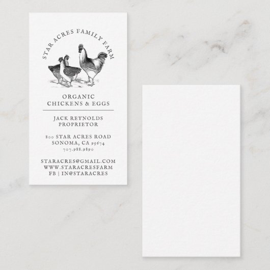 Carte De Visite Poulets Rustiques Bio Oeufs Bio Frais (Devant / Derrière)