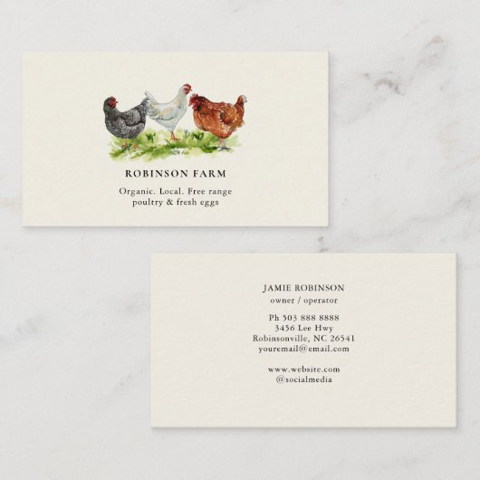 Carte De Visite Poulets rustiques Poules OEufs frais Fermier (Devant / Derrière)