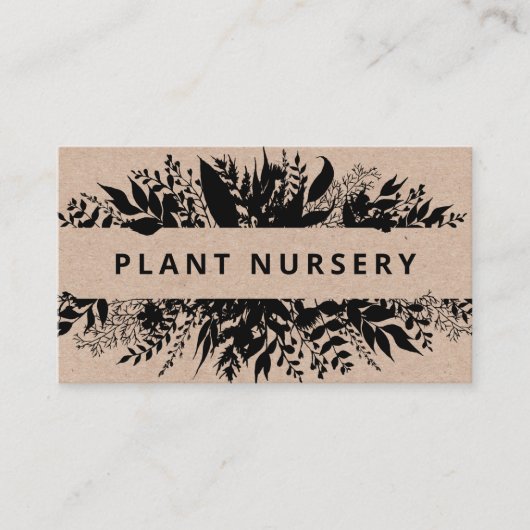 Carte De Visite Pouponnière Plante rustique Kraft noire (Devant)