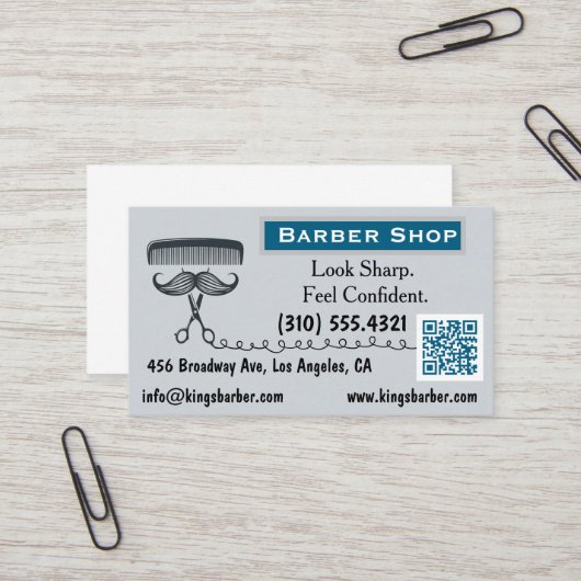 Carte de visite pour Barber (Barbershop) QR monofa (Devant/Arrière en situation)