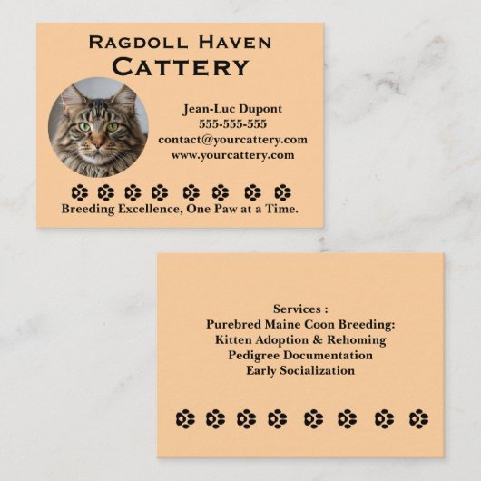 Carte de visite pour élevage de chats Ragdoll pers (Devant / Derrière)